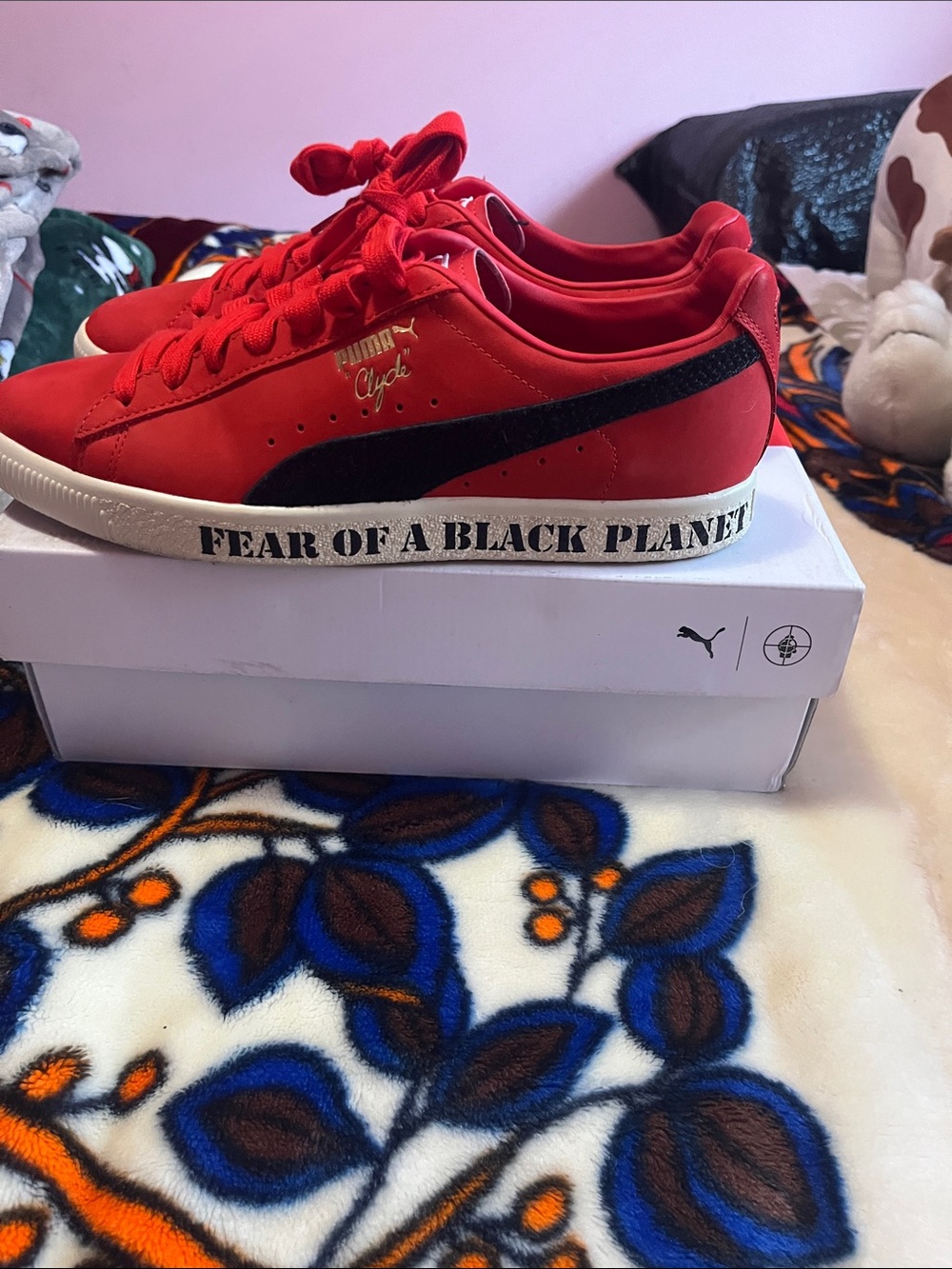Puma Red & Black Clyde Low-Top Sneakers